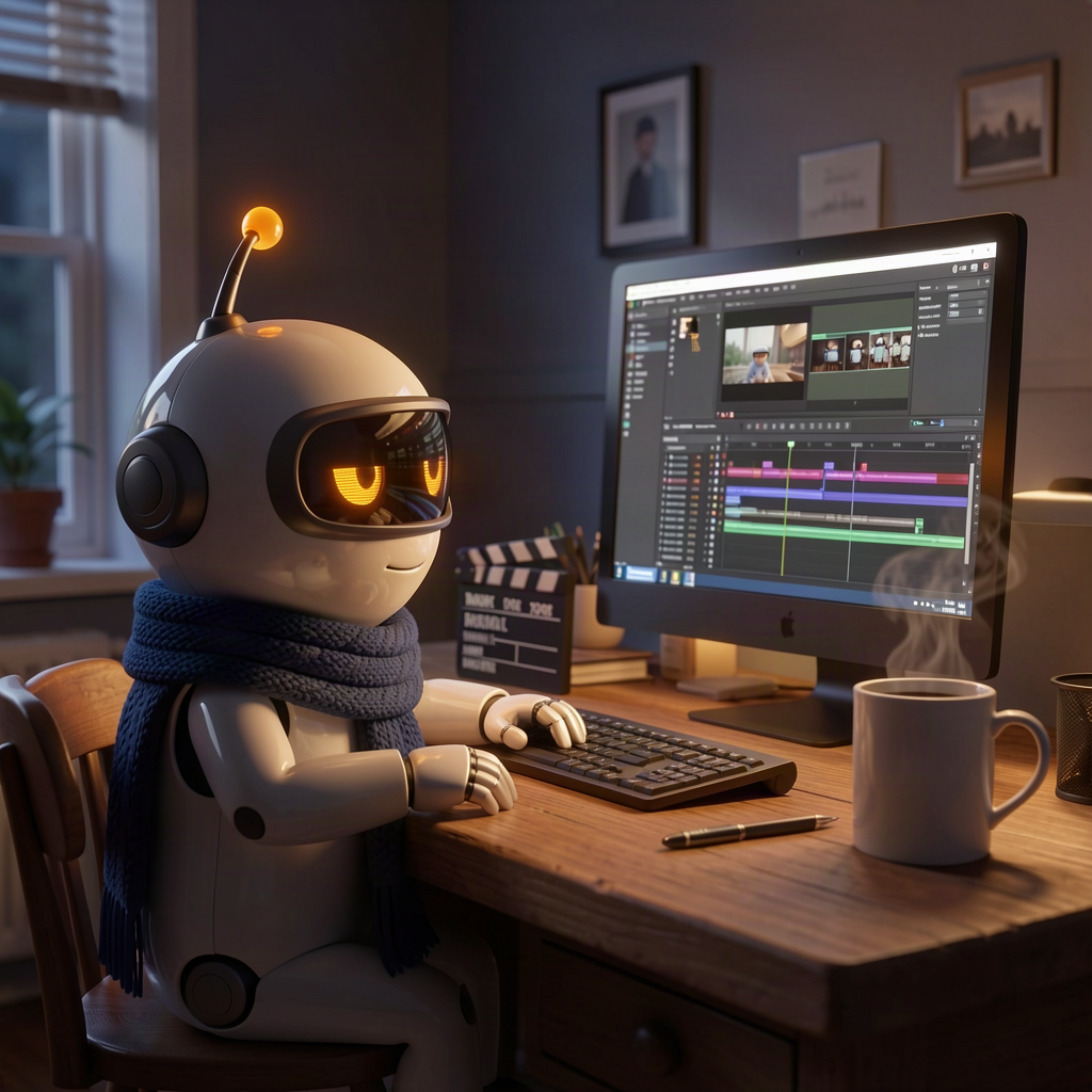 Monty editing a video at his desk